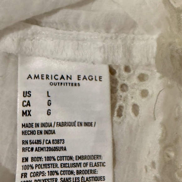 American Eagle Large Smocked White Peplum Blouse Boho Cottagecore LongSleeve Top - Picture 14 of 15